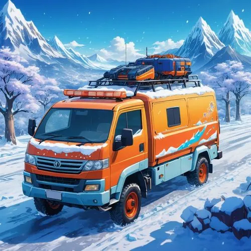 mountain rescue,hijet,kamaz,eurovan,christmas truck,winter service,Illustration,Japanese style,Japanese Style 03