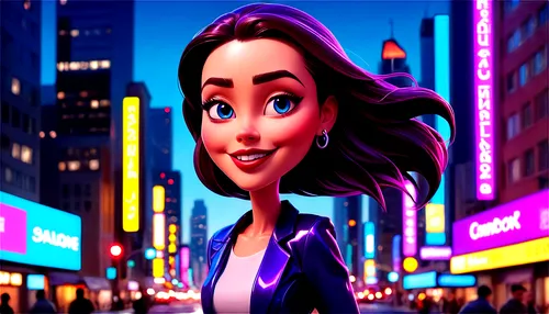 alita,elastigirl,lois,film character,giantess,city ​​portrait,cinema 4d,wallstreet,cosmogirl,animated,disneytoon,bareilles,manhattan,cute cartoon character,movie star,pauling,moviebeam,janetta,viasoft,cute cartoon image,Illustration,Abstract Fantasy,Abstract Fantasy 23