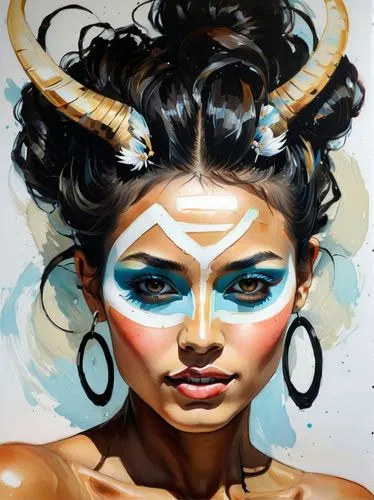 promethea,inanna,faun,hathor,demoness,zodiac sign libra,polynesian girl,tribal bull,viveros,horoscope taurus,diwata,the zodiac sign taurus,maori,maenad,warrior woman,hekate,durga,medusa,shamanic,fantasy portrait,Conceptual Art,Oil color,Oil Color 08