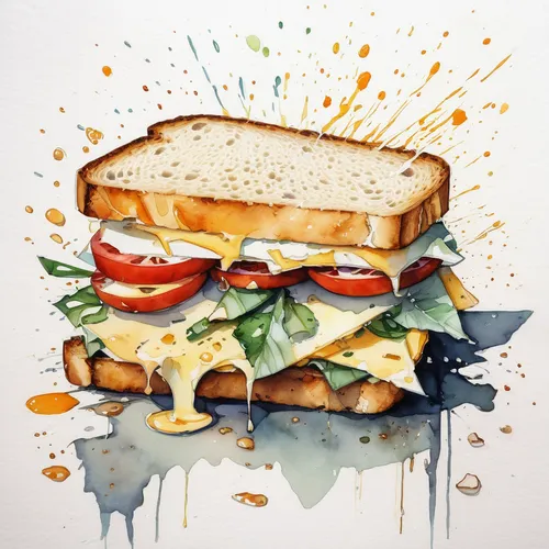 egg sandwich,breakfast sandwich,melt sandwich,blt,grilled cheese,painted grilled,grilled bread,sandwiches,sandwich,breakfast sandwiches,a sandwich,original chicken sandwich,club sandwich,panini,tuna fish sandwich,patty melt,grilled food sketches,watercolor painting,croque-monsieur,cemita,Illustration,Realistic Fantasy,Realistic Fantasy 23