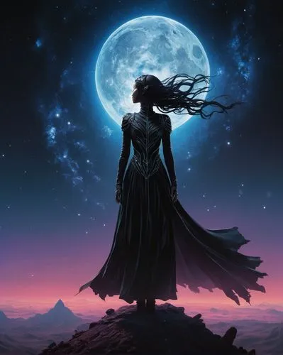 hecate,selene,moonsorrow,violinist violinist of the moon,queen of the night,blue moon rose,fantasy picture,woman silhouette,moonchild,sorceress,wiccan,sorceresses,lady of the night,moon phase,evanescence,blue enchantress,moonshadow,prophetess,cailleach,blue moon,Illustration,Abstract Fantasy,Abstract Fantasy 19