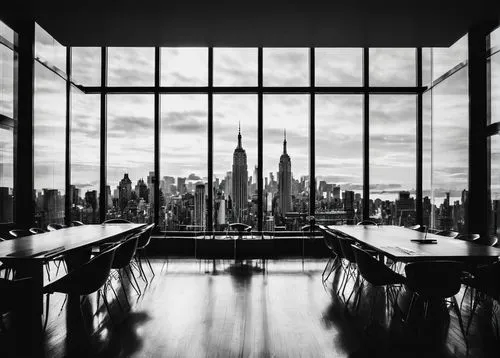 Modern architectural firm, New York City, skyscraper, glass walls, steel frames, urban landscape, cityscape, night scene, dramatic lighting, bright LED lights, neon signs, streetlights, yellow cabs, b