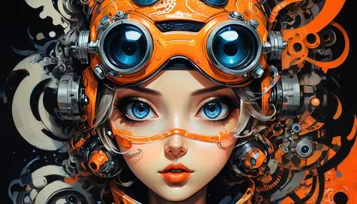 biomechanical,aquanaut,diving mask,transistor,anime 3d,cybernetics,robot eye,augmented,cinema 4d,cyber,humanoid,steampunk,clockwork,mechanical,sci fiction illustration,robotic,scifi,cyberspace,diving bell,goggles,Illustration,Black and White,Black and White 05