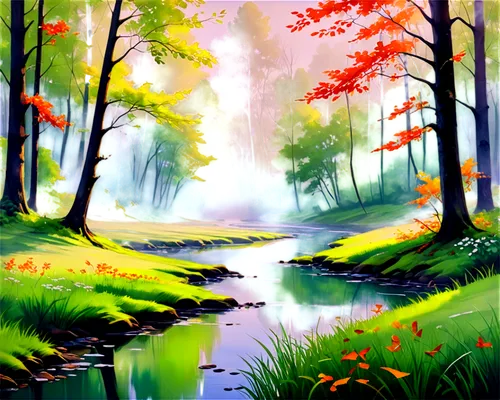 watercolor background,forest landscape,autumn forest,nature background,landscape background,autumn landscape,forest background,autumn background,cartoon video game background,cartoon forest,autumn scenery,world digital painting,nature landscape,fantasy landscape,autumn idyll,fairy forest,brook landscape,forest,forest glade,landscape nature,Illustration,Vector,Vector 07