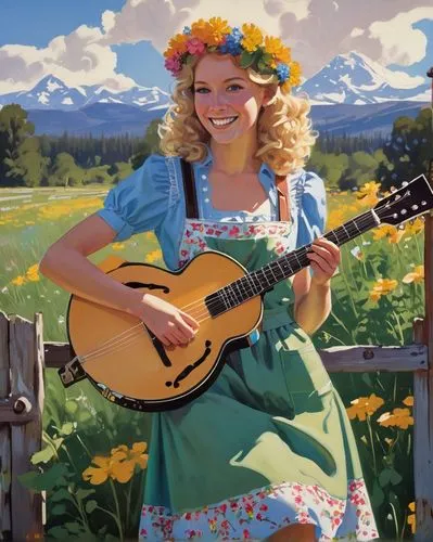 heidi country,country dress,countrygirl,girl in flowers,folk music,bluegrass,sound of music,ukulele,balalaika,bornholmer margeriten,country,cheery-blossom,montana,guitar,bavarian swabia,beautiful girl with flowers,hula,alberta,farm girl,banjo,Conceptual Art,Sci-Fi,Sci-Fi 23