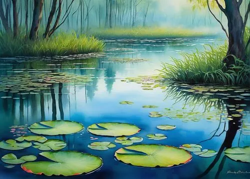 oil painting on canvas,wetland,water lilies,nymphaea,river landscape,wetlands,lily pads,oil painting,lily pond,underwater landscape,white water lilies,freshwater marsh,swamp,lilly pond,waterscape,water lotus,green trees with water,brook landscape,lotus pond,alligator lake,Photography,Fashion Photography,Fashion Photography 06