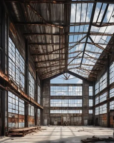 abandoned factory,empty factory,industrial hall,factory hall,warehouses,warehouse,industrial ruin,hangars,old factory,dogpatch,industrial landscape,railyards,industrial building,old factory building,hangar,usine,steelyard,brickyards,fabrik,warehousing,Illustration,Realistic Fantasy,Realistic Fantasy 43