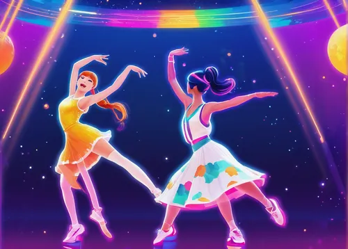 Transport yourself to a futuristic space station where Just Dance 2019 is the main form of entertainment,concert dance,sports dance,salsa dance,disco,rainbow jazz silhouettes,dancers,dance club,dance,