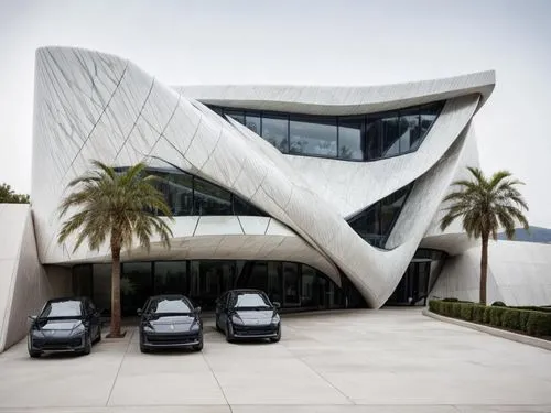 cars parked outside of a car showroom,mercedes museum,libeskind,soumaya museum,morphosis,futuristic art museum,kaust,Architecture,General,Futurism,Futuristic 1