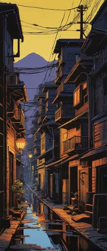 bukchon,japan landscape,kyoto,tsukemono,slums,cool woodblock images,kawachi town,alleyway,darjeeling,alley,narrow street,shirakami-sanchi,japanese background,shirakawa-go,neighborhood,matsumoto,world digital painting,the street,ryokan,hanok,Illustration,Japanese style,Japanese Style 20