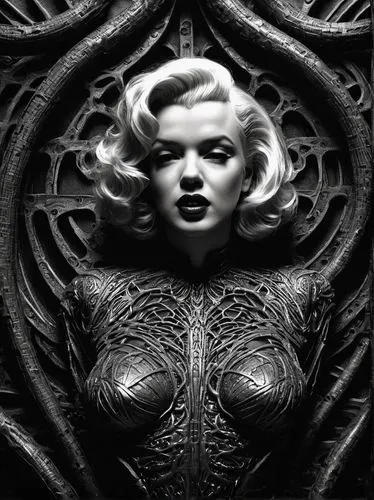 Marilyn Monroe ,
Let him, who is understanding recon the number of the beast, for it is a human number, and the number ist sixhundredandsixtysix , inspired by 
H. R. GIGER AND H. P. LOVECRAFT AND EVIL