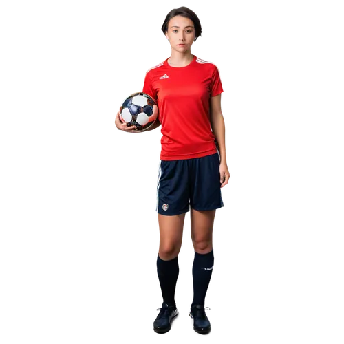 Red and yellow jersey, sporty atmosphere, athlete, young adult, short hair, sweaty face, muscular arms, holding a soccer ball, standing pose, dynamic composition, high-angle shot, vivid color tone, st