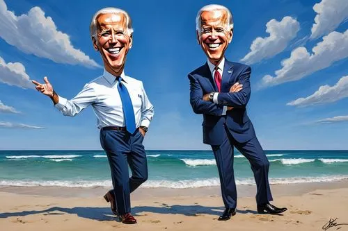 拜登全身照,a couple of big presidents are on a beach,biden,electability,birthers,presidencies,runningmate,bipartisan,nonpartisanship,bipartisanship,beachheads,bushisms,hillarys,caricature,turncoats,caricat