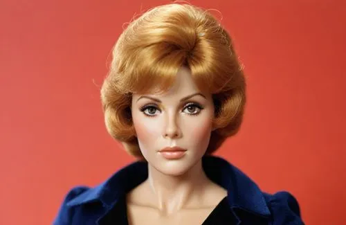 
Jill St John female head for 1/6th scale doll,a doll head and long blond hair against a red background,bouffant,boufflers,pinotti,model years 1958 to 1967,bouffard,narba