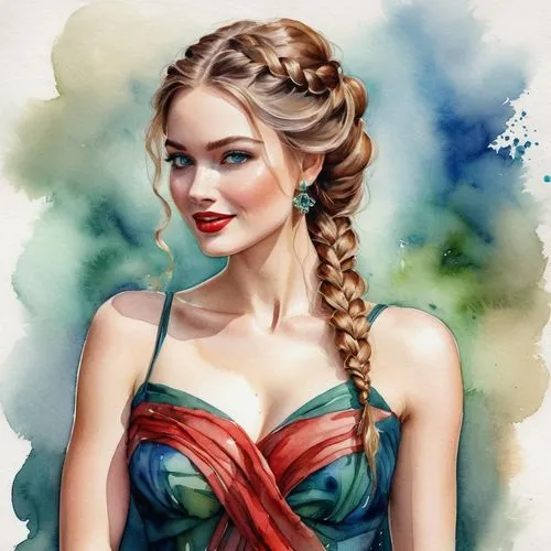 princess anna,braid,french braid,fashion illustration,elsa,fantasy portrait,jessamine,watercolor pin up,fishtail,boho art,updo,braids,fashion vector,celtic queen,watercolor women accessory,fantasy art,fairy tale character,braiding,celtic woman,world digital painting,Conceptual Art,Fantasy,Fantasy 04