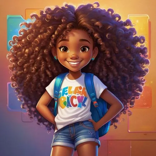 afro american girls,afros,cute cartoon character,girl in t-shirt,Afro Latina,Illustration,Realistic Fantasy,Realistic Fantasy 45