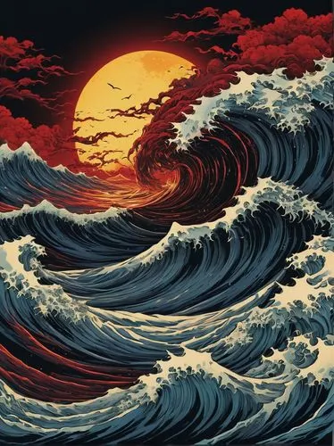 japanese waves,the great wave off kanagawa,japanese wave,tsunami,tidal wave,japanese wave paper,hokusai,ocean waves,waves,wavevector,tide,tsunamis,wave pattern,big wave,samudra,sea storm,water waves,ocean,kujira,the wind from the sea,Illustration,Realistic Fantasy,Realistic Fantasy 08