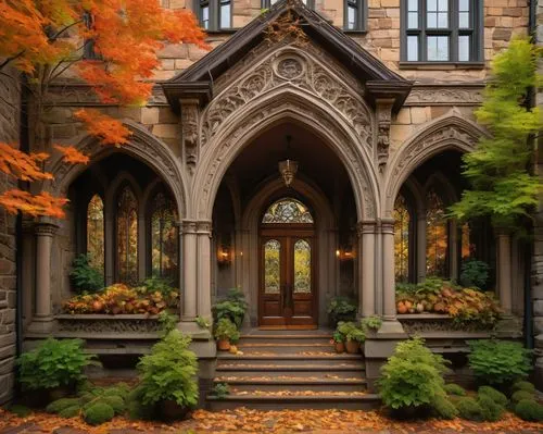 kykuit,entryway,lehigh,sewanee,front door,fall landscape,yale university,brownstone,entranceway,henry g marquand house,manhattanville,victorian,autumn decor,altgeld,cornell,victorian house,portal,brownstones,pcusa,fairy tale castle,Art,Classical Oil Painting,Classical Oil Painting 25