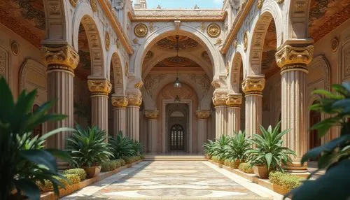 marble palace,theed,alhambra,deruta,umayyad palace,inside courtyard,the hassan ii mosque,alcazar of seville,hall of the fallen,qasr al watan,palaces,quasr al-kharana,courtyard,glyptotek,alcazar,al nahyan grand mosque,mihrab,kanawa,al azhar,persian architecture,Photography,General,Realistic