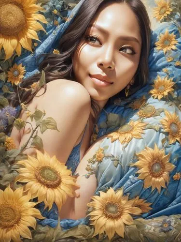 flower blanket,blanket of flowers,floral,filipina,girl in flowers,beautiful girl with flowers