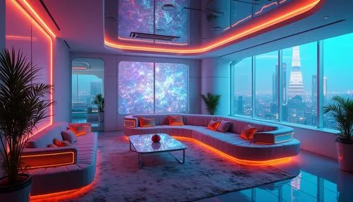 spaceship interior,apartment lounge,clevelander,nightclub,livingroom,penthouses,on a yacht,sky apartment,ufo interior,south beach,living room,great room,modern decor,modern living room,interior design,game room,poolroom,yacht,modern room,neon lights,Photography,General,Realistic