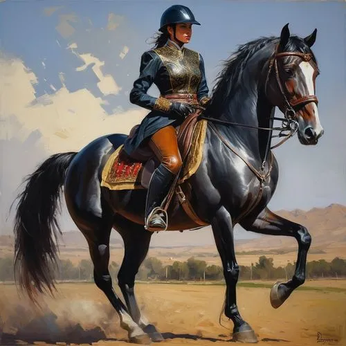 beautiful seductive tzarina female horse rider,an artwork work of a man riding on a black horse,cuirassier,cavalry,cavalryman,lusitanos,hussar,cavalrymen,Conceptual Art,Fantasy,Fantasy 15