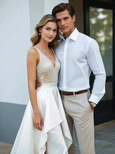 Create an elegant couple in love that will show off your best work.,the couple is posing in white at the party,social,beautiful couple,wedding photo,pre-wedding photo shoot,wedding couple,quinceanera 