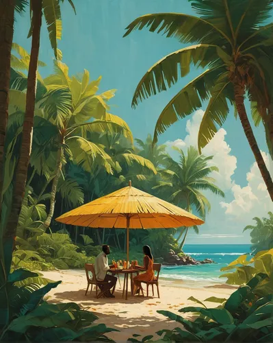 tropical beach,umbrella beach,beach landscape,beach umbrella,caribbean beach,summer beach umbrellas,coconut trees,jamaica,tropical island,cabana,tropical sea,beach restaurant,beach scenery,tahiti,coconuts on the beach,dream beach,palmtrees,beach tent,south pacific,tropical house,Conceptual Art,Sci-Fi,Sci-Fi 17