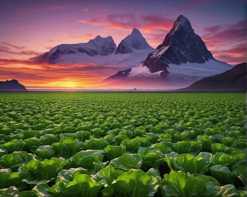 Describe the serene beauty of an iceberg lettuce field at sunset.,iceberg lettuce,vegetables landscape,celtuce,field of cereals,lamb's lettuce,iceburg lettuce,ice lettuce,marvel of peru,eastern icelan