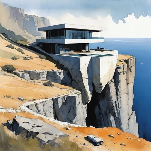 malaparte,kamandi,sedensky,clifftop,cliff top,cliffside,Illustration,Paper based,Paper Based 05