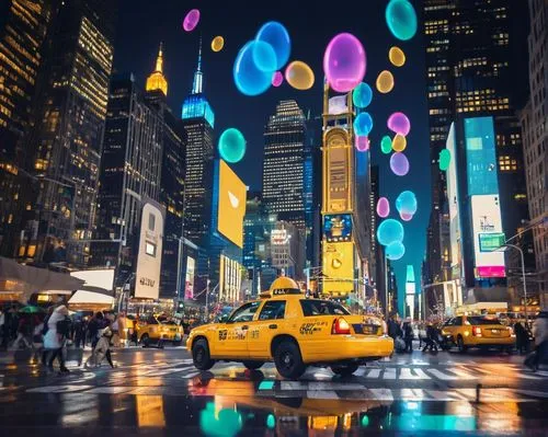 colorful balloons,colored lights,new york taxi,tribute in lights,time square,pedestrian lights,nyclu,colorful city,ny,nytr,times square,new york streets,street lights,new york,big apple,nyc,newyork,new year balloons,neons,colorful light,Unique,Pixel,Pixel 02