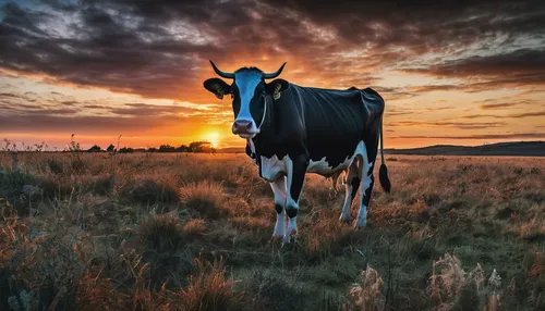 Galicia Photograph - A Cow In The High Prairies  At Sunset by Luis Vilanova,holstein cow,holstein cattle,red holstein,holstein-beef,dairy cow,bovine,alpine cow,cow,dairy cattle,mother cow,horns cow,da