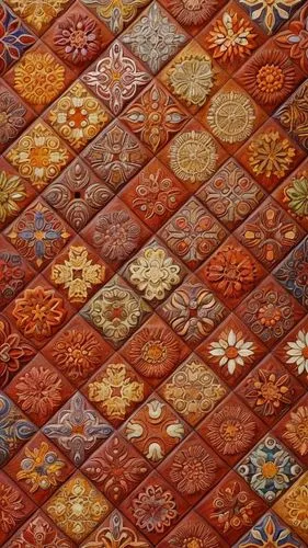 colorfully detailed tiles with a brown center,rangoli,mirghani,moroccan pattern,pachisi,floral rangoli,carpet,Common,Common,Natural