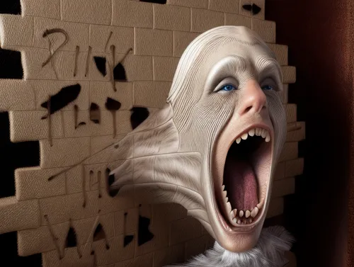 anechoic,cardboard background,queen cage,scared woman,cuckoo clock,puppet theatre,wall lamp,render,3d render,wall plaster,paper art,mouth harp,wall decoration,scary woman,carved wall,cuckoo clocks,corrugated cardboard,scream,wooden mask,wall light,Realistic,Fashion,Rock And Roll Chic