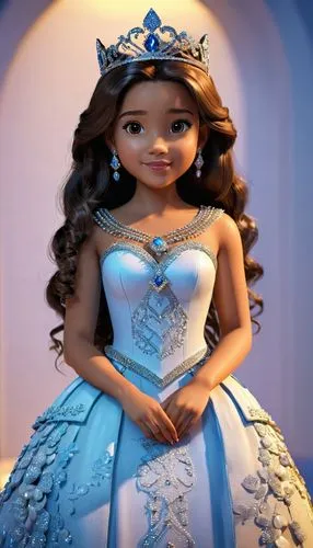 princess sofia,tiana,cinderella,princess anna,quinceañera,elsa,the snow queen,princess,princess crown,tiara,ball gown,fairy tale character,rapunzel,a princess,doll dress,disney character,boast,female doll,little princess,ice queen,Unique,3D,3D Character