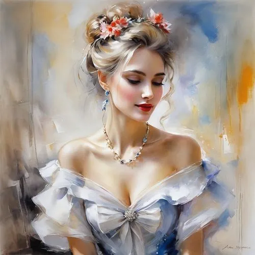 some cause happiness wherever they go and some whenever they go,vanderhorst,dmitriev,evgenia,donsky,nestruev,basov,yuriev,martindell,romantic portrait,art painting,kordic,young woman,ilyin,anatoly,oil