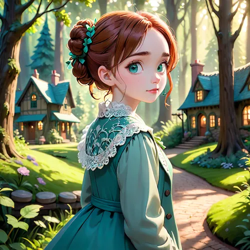 girl in the garden,girl with tree,princess anna,hanbok,fantasy portrait,merida,fairy tale character,in the forest,girl portrait,digital painting,girl picking flowers,world digital painting,country dress,victorian lady,little girl in wind,child portrait,victorian,woodland,green garden,portrait of a girl,Anime,Anime,Cartoon