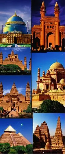 Ancient Egyptian pyramids, medieval European castles, Renaissance palaces, modern skyscrapers, futuristic cities, ancient Greek temples, Roman Colosseum, Gothic cathedrals, Baroque churches, Islamic m