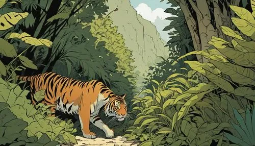 sumatran,a tiger,jungle,sumatra,tiger,tigers,chestnut tiger,bengal tiger,forest animal,forest animals,tiger cub,young tiger,king of the jungle,wild cat,sumatran tiger,asian tiger,felidae,tarzan,the forest,bengal,Illustration,Children,Children 04