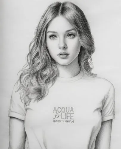 girl in t-shirt,girl drawing,moretz,margairaz,tshirt,girl portrait,Illustration,Black and White,Black and White 30