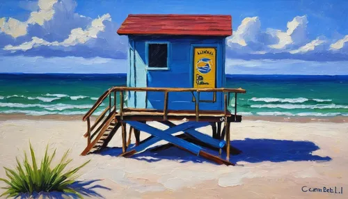 beach hut,cabana,beach chair,lifeguard tower,beach chairs,cuba beach,kiosk,cayo coco,beach huts,deckchair,fisherman's hut,beach landscape,blue painting,deckchairs,summer cottage,beach restaurant,painting technique,cayo largo,cayo,seaside country,Conceptual Art,Daily,Daily 28