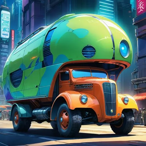 cybertruck,cartoon car,smartruck,moottero vehicle,supertruck,deora,Illustration,Japanese style,Japanese Style 03