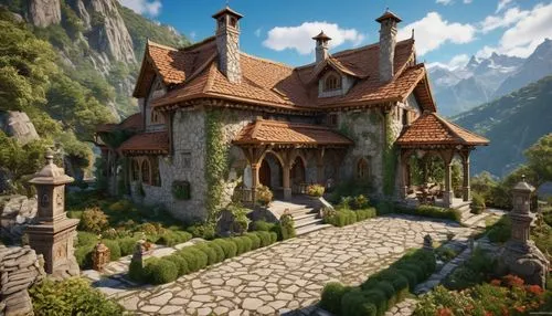 riftwar,mountain settlement,rivendell,nargothrond,fairy tale castle,knight village,house in the mountains,house in mountains,arenanet,alpine village,knight's castle,sse,witch's house,fairytale castle,chastelain,labyrinthian,medieval castle,beleriand,sylvania,erebor,Photography,General,Realistic