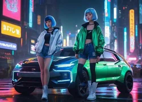 datsun/nissan z-car,neon arrows,city car,cyberpunk,futuristic,audi e-tron,volkswagen beetlle,suzuki swift,elektrocar,harajuku,neon lights,bmwi3,japanese icons,toyota ae85,neon light,neon,mk1,audi cabriolet,neon ghosts,daihatsu charade,Art,Classical Oil Painting,Classical Oil Painting 07