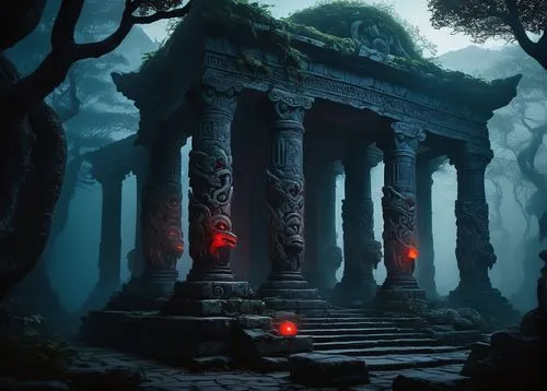 artemis temple,ancient city,mausoleum ruins,shrine,ancient,pillars,temple,ancient house,mortuary temple,necropolis,poseidons temple,hall of the fallen,the mystical path,the ancient world,ancient buildings,red lantern,tombs,ruins,druid stone,temple fade,Illustration,Japanese style,Japanese Style 14