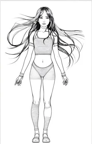 1girl, full body, solo, long hair, line art, ,coloring page,sprint woman,muscle woman,proportions,coloring pages,plus-size model,advertising figure,aerobic exercise,plus-size,female runner,weight loss