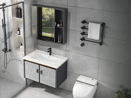 the bathroom is shown with a black and white vanity,modern minimalist bathroom,luxury bathroom,bagno,banyo,brassware,grohe