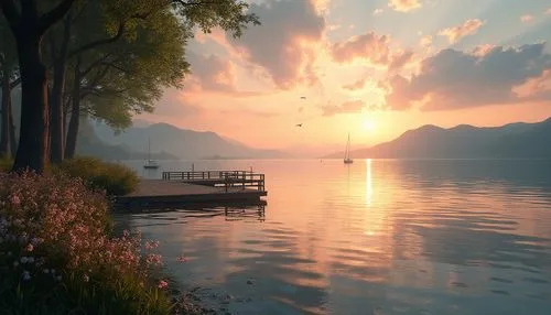 lake lucerne,lake geneva,evening lake,lakeside,beautiful lake,idyll,cryengine,lake thun,lake lucerne region,oberland,lake annecy,hintersee,mountainlake,daybreak,incredible sunset over the lake,full hd wallpaper,tranquility,seclude,landscape background,the lake,Photography,General,Realistic