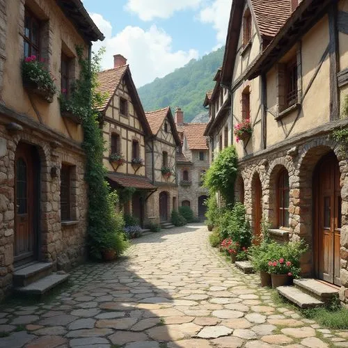 medieval street,medieval town,knight village,alpine village,highstein,maisons