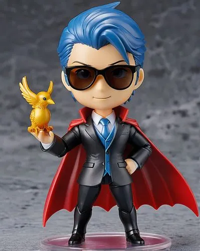 A jrpg game style swallow lawyer charactor, sunglasses,superlawyer,funko,professedly,banpresto,arcangelo,gangnam,edgeworth,professeur,godot,kidrobot,iida,toshinori,game figure,gyrich,yusuke,business m